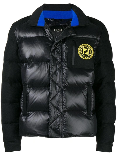 Shop Fendi Logo Zipped Padded Jacket - Black