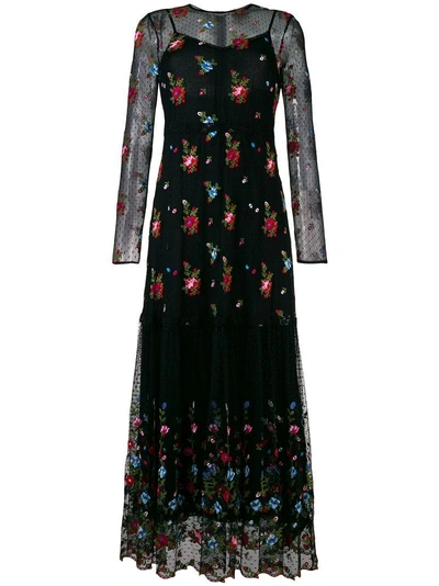 Shop Ermanno Ermanno Flower Long Dress - Black