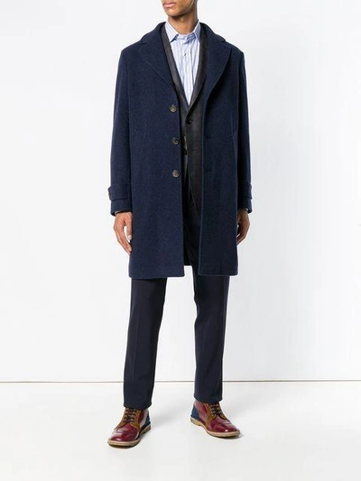 Shop Eleventy Buttoned Mid-length Coat In Blue