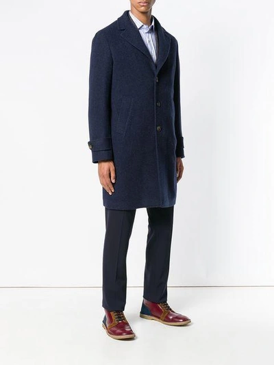 Shop Eleventy Buttoned Mid-length Coat In Blue