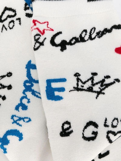 Shop Dolce & Gabbana Logo Graffiti Embroidered Socks In White