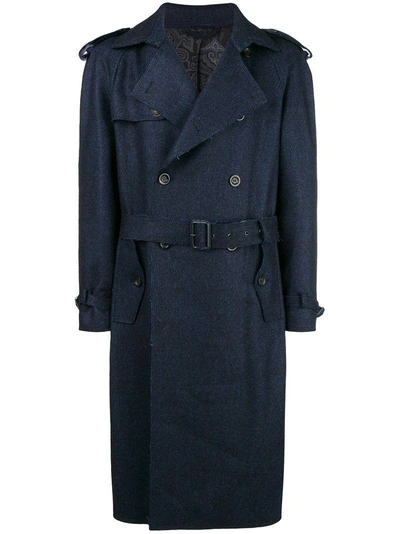 Shop Etro Textured Trench Coat - Blue