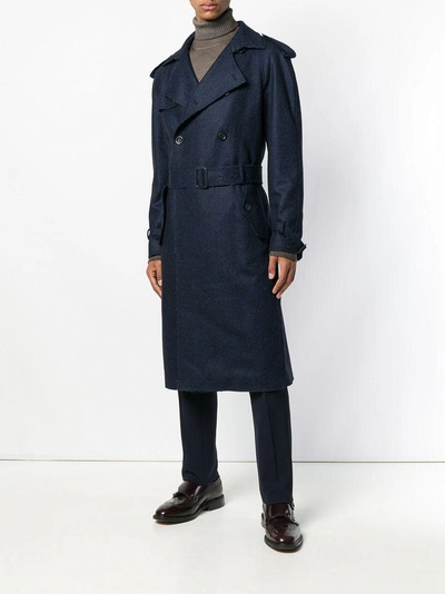 Shop Etro Textured Trench Coat - Blue