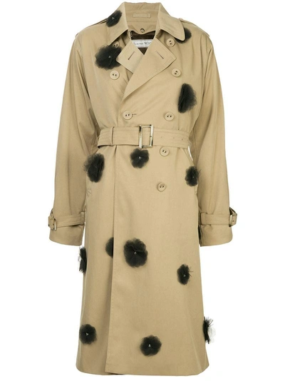 Shop Tu Es Mon Tresor Floral Embellished Trench Coat In Nude & Neutrals