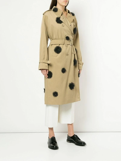 Shop Tu Es Mon Tresor Floral Embellished Trench Coat In Nude & Neutrals