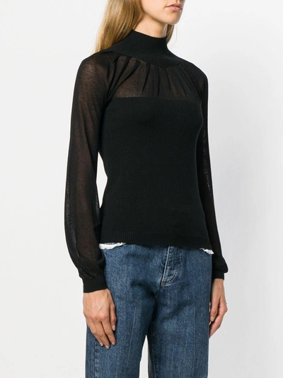 Shop Blumarine Sheer Panel Fitted Sweater - Black