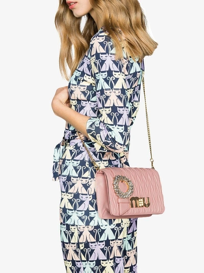 Shop Miu Miu Matelassé Logo Plaque Shoulder Bag In Pink