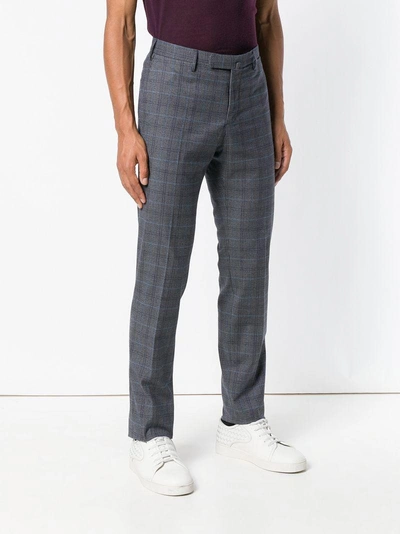 Shop Incotex Check Tailored Trousers - Blue