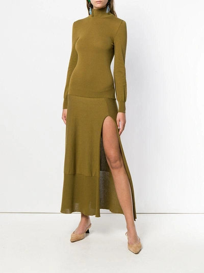 Shop Jacquemus High Neck Side Slit Sweater Dress - Green