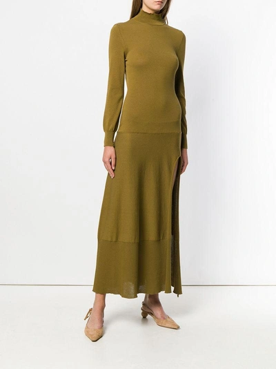 Shop Jacquemus High Neck Side Slit Sweater Dress - Green