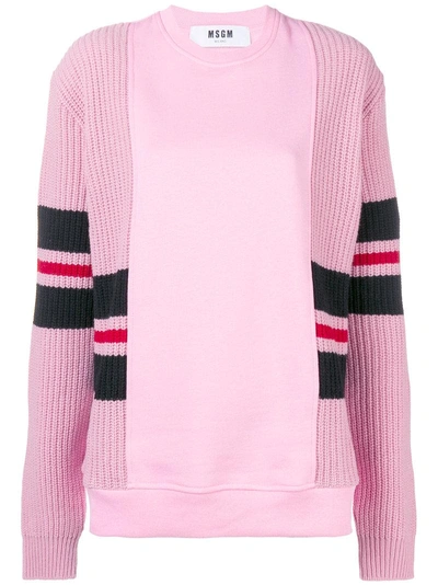 Shop Msgm Knitted Panel Sweatshirt In Pink