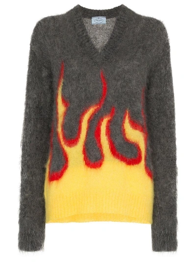 Shop Prada Flame Knitted Jumper - Grey