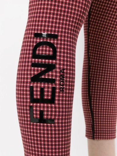 Shop Fendi Check Logo Leggings - Red