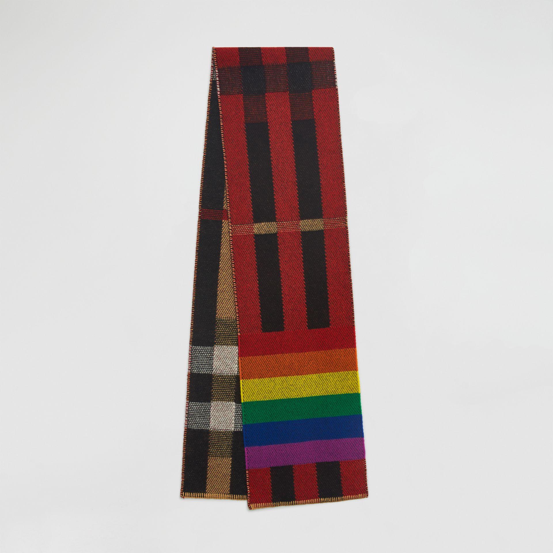 reversible rainbow stripe and check cashmere scarf