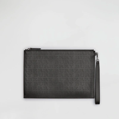 Shop Burberry Perforated Logo Leather Zip Pouch In Black