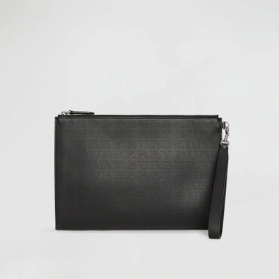 Shop Burberry Perforated Logo Leather Zip Pouch In Black