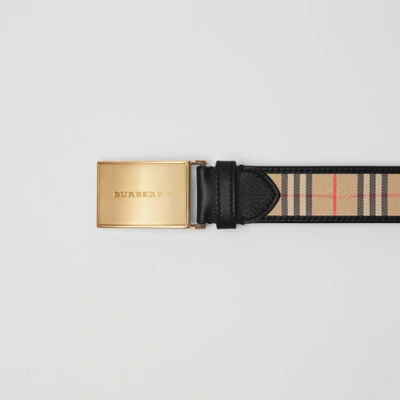 Burberry Plaque Buckle 1983 Check And Leather Belt In Black | ModeSens