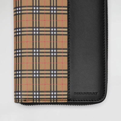 Shop Burberry Small Scale Check And Leather Ziparound Wallet In Antique Yellow/black