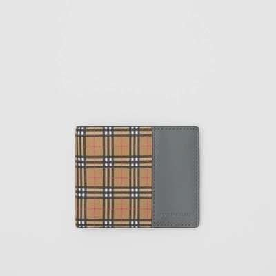 Shop Burberry Small Scale Check And Leather Bifold Wallet In Antique Yellow/dark Grey