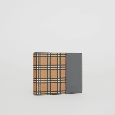 Shop Burberry Small Scale Check And Leather Bifold Wallet In Antique Yellow/dark Grey