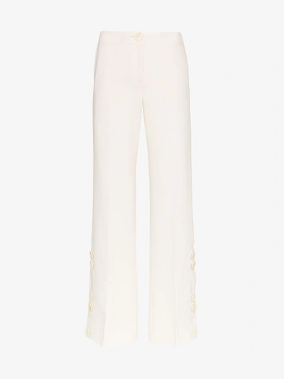 Shop Wales Bonner High Waist Buttoned Wide-leg Wool Trousers In White