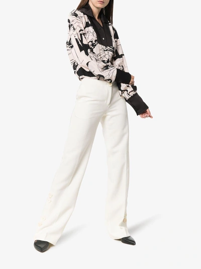 Shop Wales Bonner High Waist Buttoned Wide-leg Wool Trousers In White