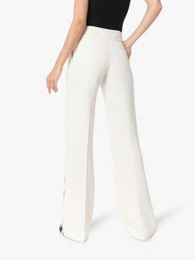 Shop Wales Bonner High Waist Buttoned Wide-leg Wool Trousers In White