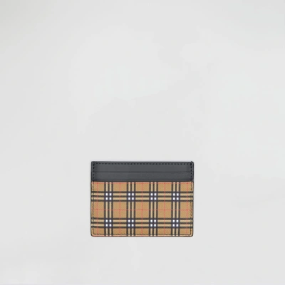 Shop Burberry Vintage Check And Leather Card Case In Antique Yellow/dark Grey