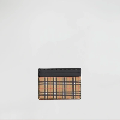 Shop Burberry Vintage Check And Leather Card Case In Antique Yellow/dark Grey