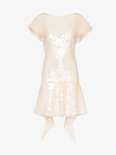 Shop Natasha Zinko Silk Sequin Embellished Dress In Nude&neutrals
