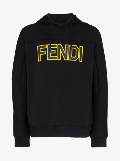 Shop Fendi Logo Patch Hooded Sweatshirt In Blue