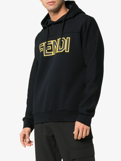 Shop Fendi Logo Patch Hooded Sweatshirt In Blue