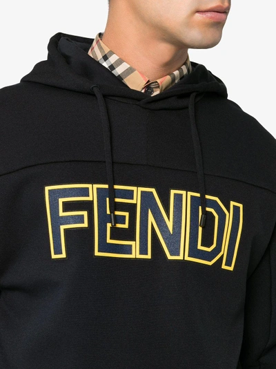 Shop Fendi Logo Patch Hooded Sweatshirt In Blue