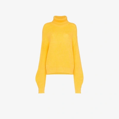 Shop All Things Mochi Vera High Neck Cutout Wool Blend Sweater In Yellow/orange