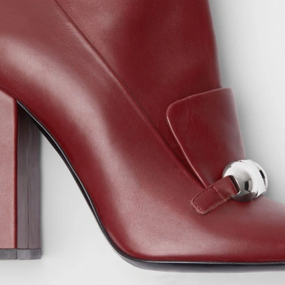Shop Burberry Studded Bar Detail Leather Ankle Boots In Bordeaux