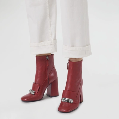 Shop Burberry Studded Bar Detail Leather Ankle Boots In Bordeaux