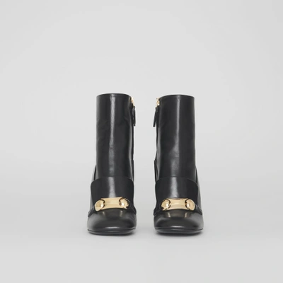 Shop Burberry Studded Bar Detail Leather Ankle Boots In Black