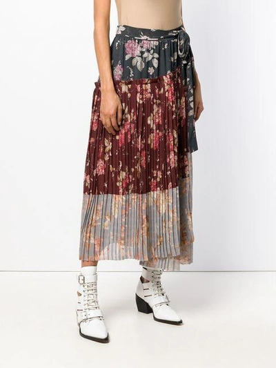 Shop Zimmermann Floral Print Pleated Skirt In Grey