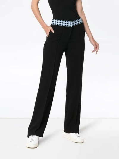 Shop Wales Bonner High Waisted Check Wide-leg Wool Blend Trousers In Black