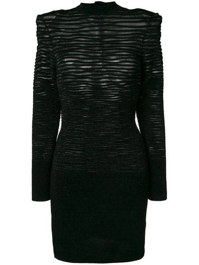 Shop Balmain Textured-knit Dress - Black