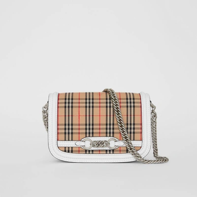 Shop Burberry The 1983 Check Link Bag With Leather Trim In Chalk White