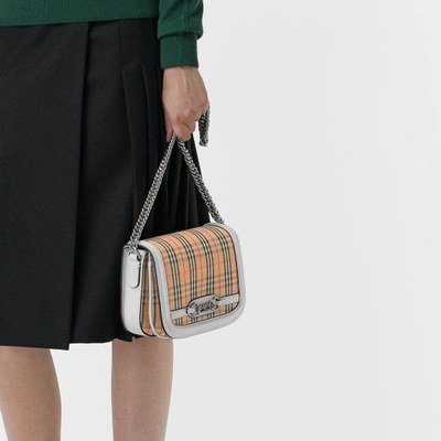 Shop Burberry The 1983 Check Link Bag With Leather Trim In Chalk White
