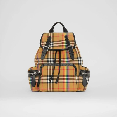 Shop Burberry The Medium Rucksack In Rainbow Vintage Check In Antique Yellow