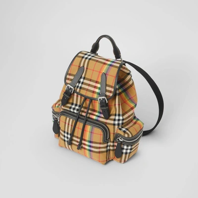 Shop Burberry The Medium Rucksack In Rainbow Vintage Check In Antique Yellow
