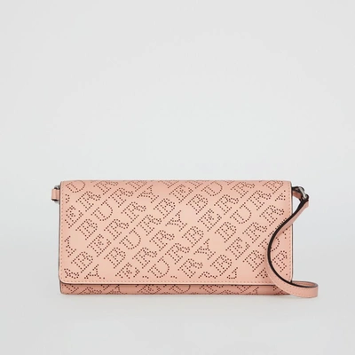 Burberry Perforated Logo Leather Wallet With Detachable Strap In Pale Fawn  Pink | ModeSens