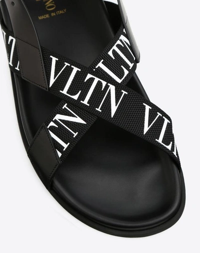 Shop Valentino Garavani Uomo Brush-off Calfskin Sandal With Vltn Band Man Black 100% Calfskin 40
