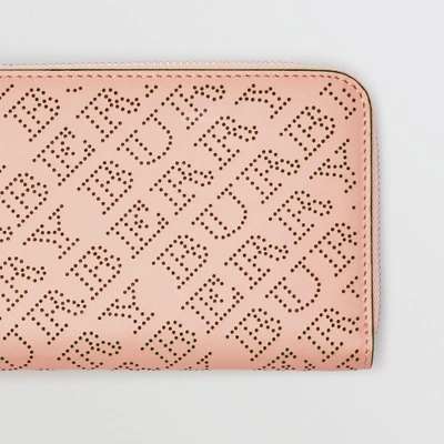 Shop Burberry Perforated Leather Ziparound Wallet In Pale Fawn Pink