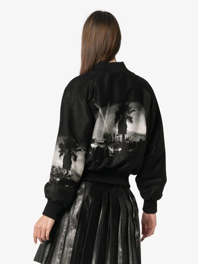 Shop Adaptation La Print Wool Blend Bomber Jacket In Black