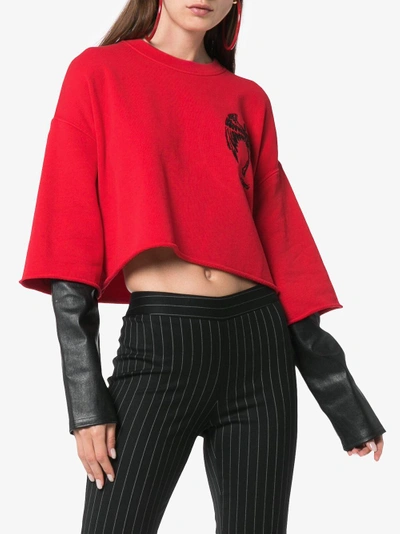 Shop Adaptation Double Layer Leather Sleeve Cotton Top In Red