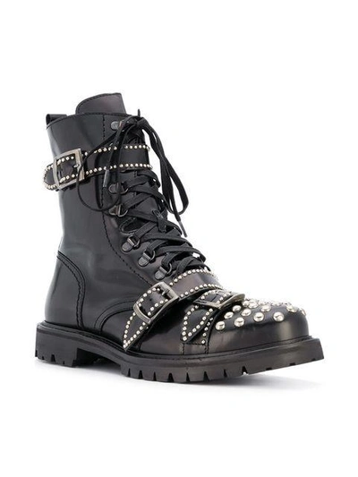 Shop Christian Pellizzari Studded Buckled Ankle Boots In Black